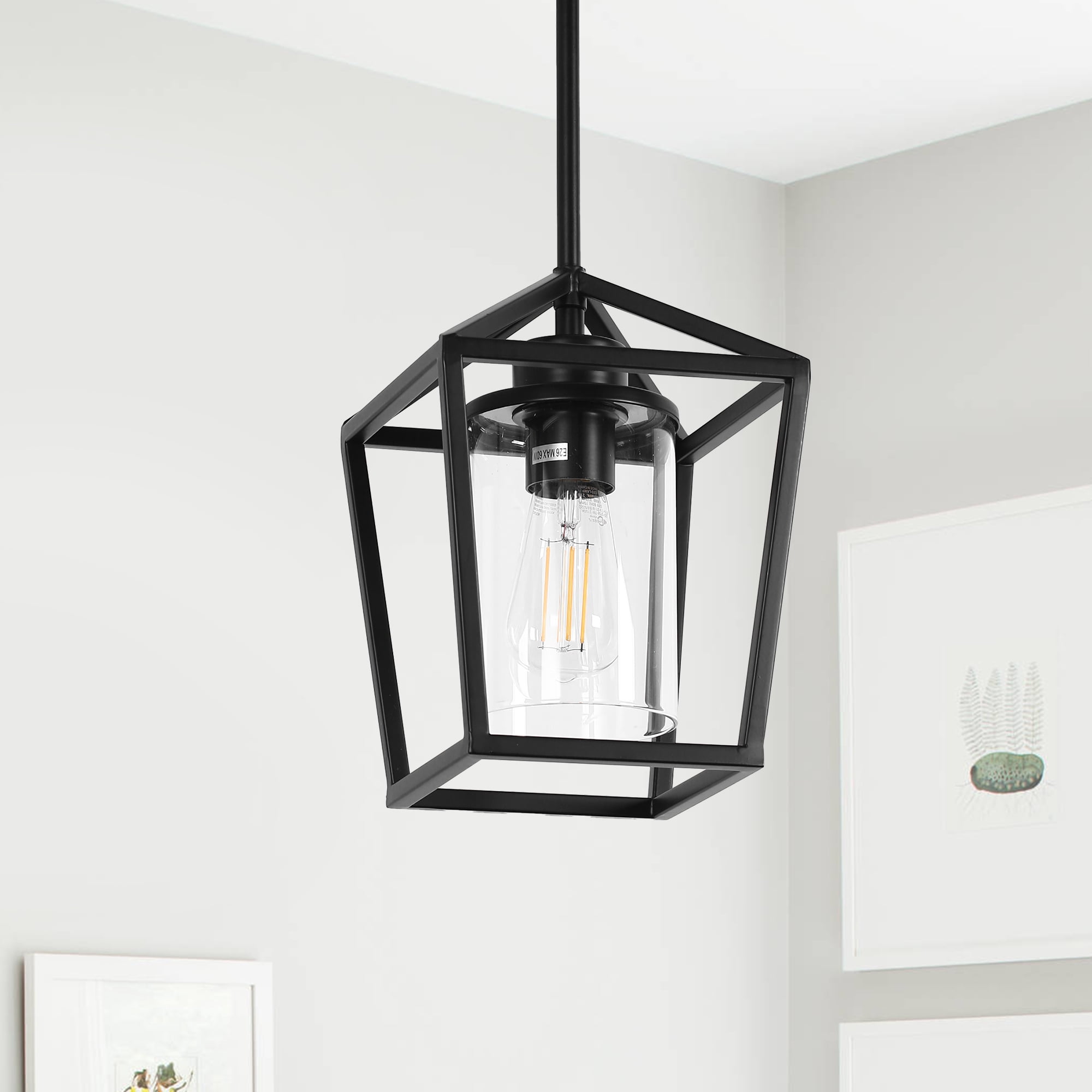 YANSUN Pendant Lighting, Industrial Ceiling Light Black Lantern ...