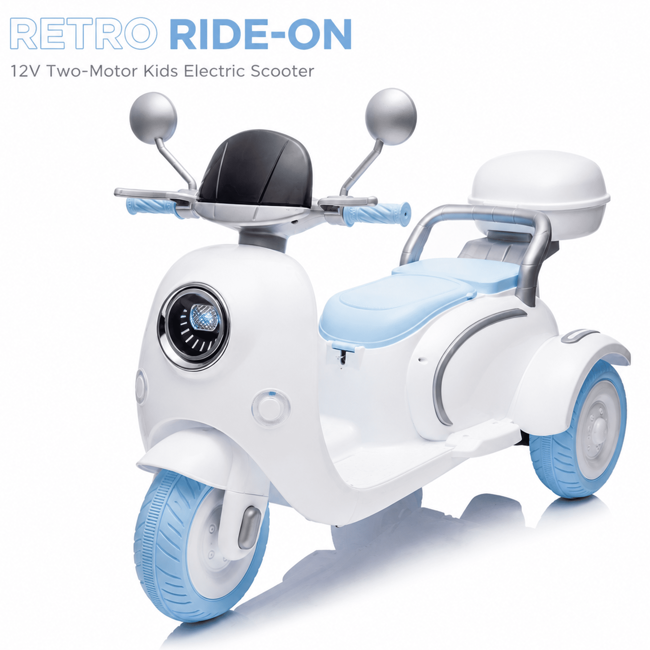12V Electric Motorcycle for Kids, 2 Seater Battery Power Ride on Motorcycle Toys with Slow Start, LED, Music, USB, 3 Wheel Electric Motorcycle for Boy Girl Birthday Gift, Blue