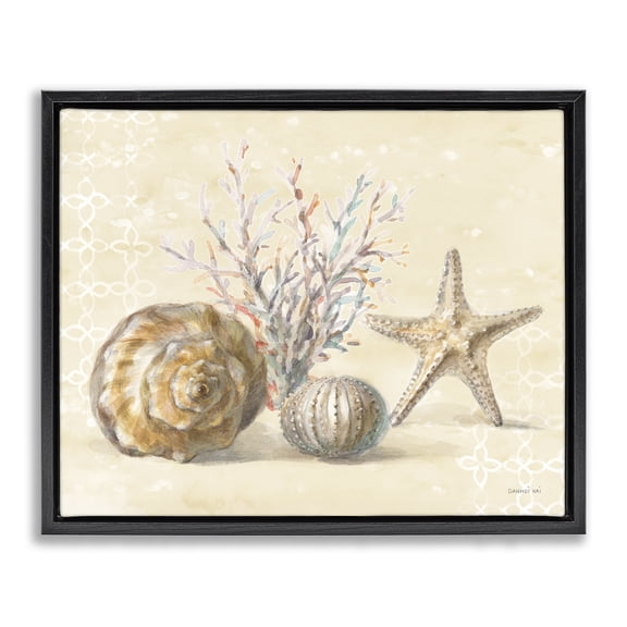 Stupell Industries Traditional Sunrise Beach Seashells Black Floating Frame Canvas Art, 31 x 25, by Danhui Nai