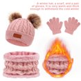 thumbnail image 2 of Conjunto de 3 uds de guantes de punto para niños, gorro, bufanda, calentador de cuello, para invierno (rosa), 2 of 5