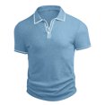 thumbnail image 4 of Men's Vertical Ribbed Polo Shirt Short Sleeve Contrast Piping Trim Stretch Collared Golf Top Casual Business Summer Shirt, M, 4 of 5