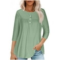 thumbnail image 1 of RXIRUCGD T-shirt d'Été Décontracté pour Femmes Manches Trois-Quarts Col Rond Froncé Blouse, Vert, Taille : S, 1 of 5