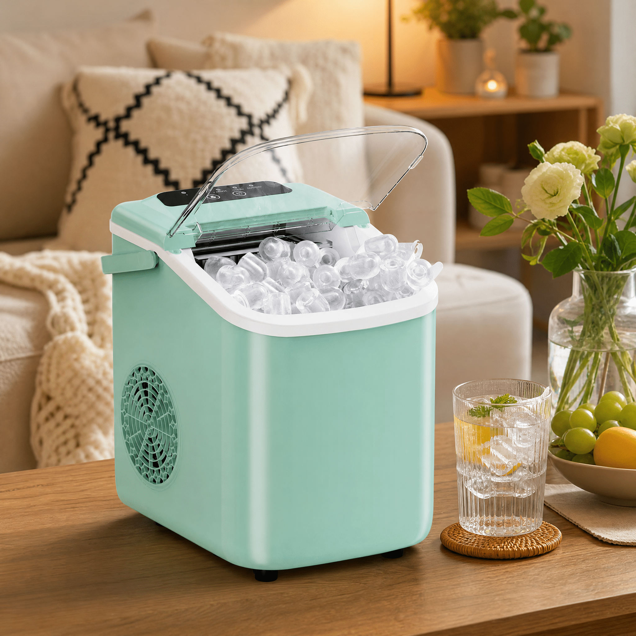 Portable Countertop Ice Maker Machine, 26 Lbs Daily Output, Ready in 6-8 Mins, 2 Ice Sizes, Self-Cleaning Quiet Ice Maker with Carry Handle for Home Office Camping