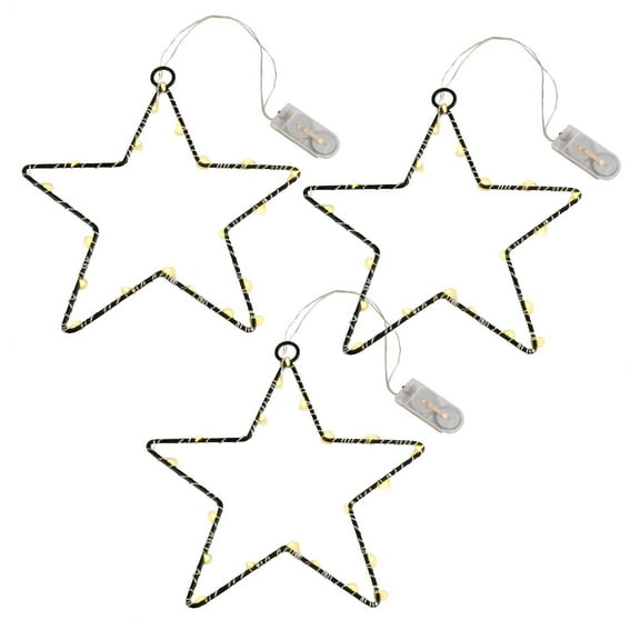 LumaBase Battery Operated LED Lighted Metal Stars with Mini Light Bulbs- Set of 3
