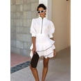 thumbnail image 5 of Jaimenalin Women'S Mock Neck Dress Short Sleeve Ruffle Hem Loose Swing Tunic Mini Dress White S, 5 of 9