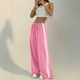 thumbnail image 4 of Women's Solid Color Casual High Waisted Loose Fit Athletic Pants with Side Stripes, Sporty Sweatpants, Elastic Waist Joggers for Running Yoga Women's Trousers,Pink,XL, 4 of 6