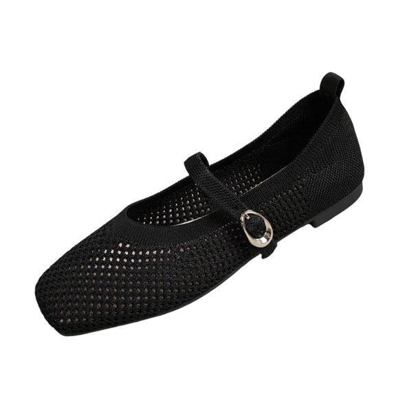 SuTry Women's Square Toe Mesh Flats Slip On Breathable Knit Mary Jane Style Adjustable Buckle Strap Lightweight Comfortable Casual Walking Shoes(36)
