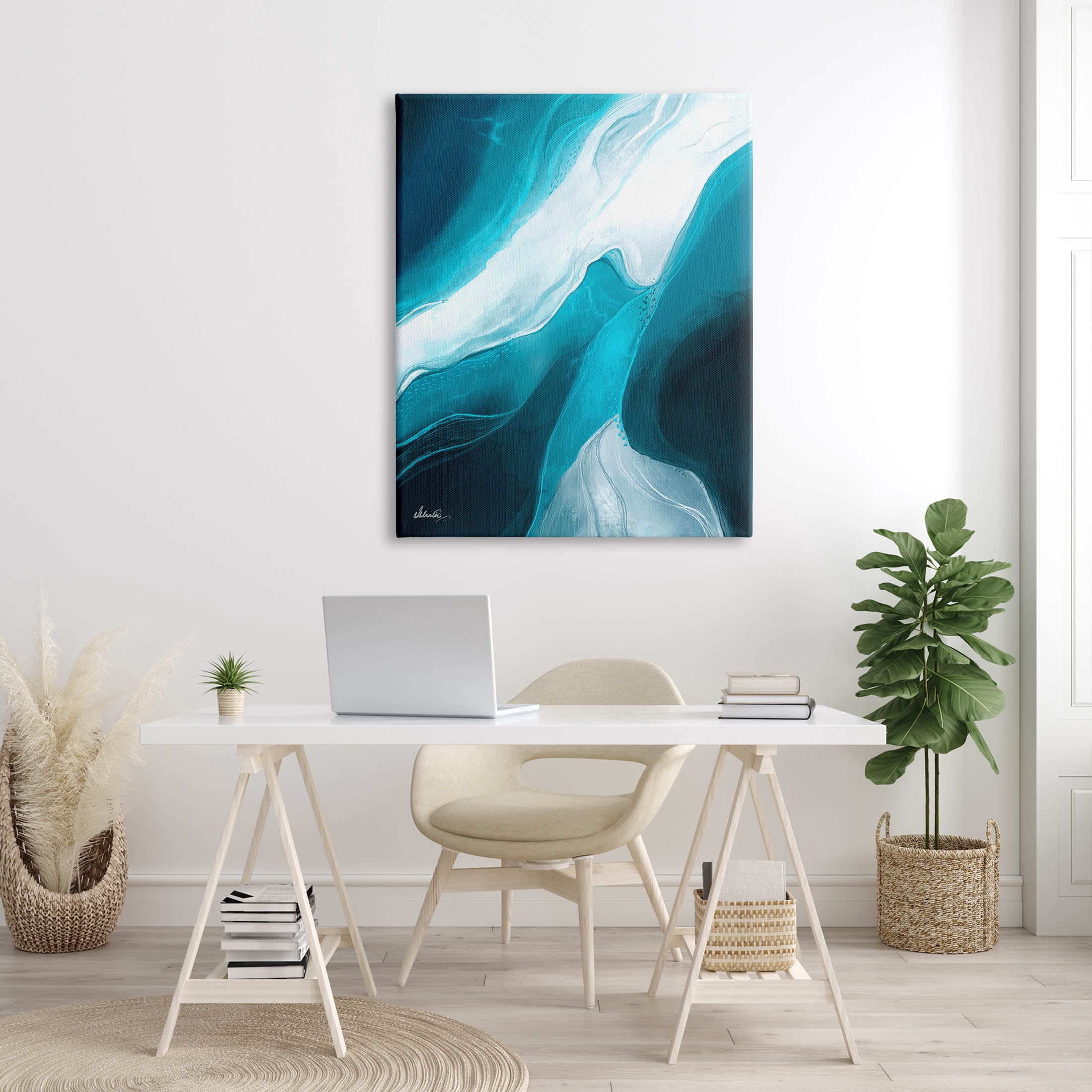 Fluid Blue Shapes Arrangement Abstract Graphic Art Gallery Wrapped Canvas Print Wall Art