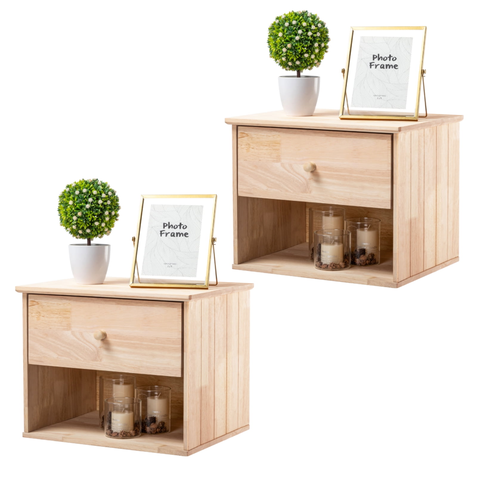 VINGLI Unfinished Natural Solid Wood Farmhouse Floating Nightstand