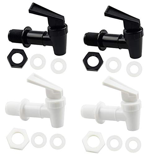 Tslinc 4 Sets Water Dispenser Tap Set, BPA-Free Replacement Cooler Faucet Reusable Spigot Spout Water Beverage Lever Pour Dispenser Valve Water Crock Tap (2 Black and 2 White)