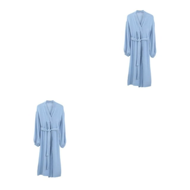 QualitChoice 1/2/3/5 Été Style Décontracté Ouvert devant Vêtements de Nuit Filles Simple Robe de Nuit Manches Longues Maison Hôtel Coton Bleu P 2 Pcs
