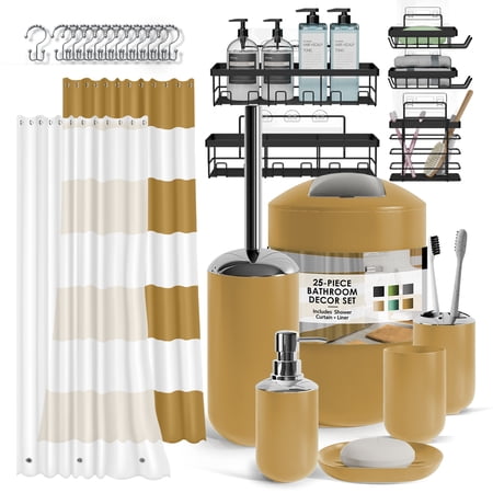 Lammaloe Gold Bathroom Accessories Sets and Shower Caddy for Bathroom Sets with Shower Curtain Sets for Bathroom Decor with Toothbrush Holder