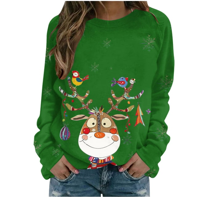 Staron Chandail de Noël pour Femmes, Chandail Décontracté, Hauts de Noël, Renne Drôle, Chandails Graphiques de Noël, Hauts Mode, Chandail à Col Rond, Cadeau pour Maman