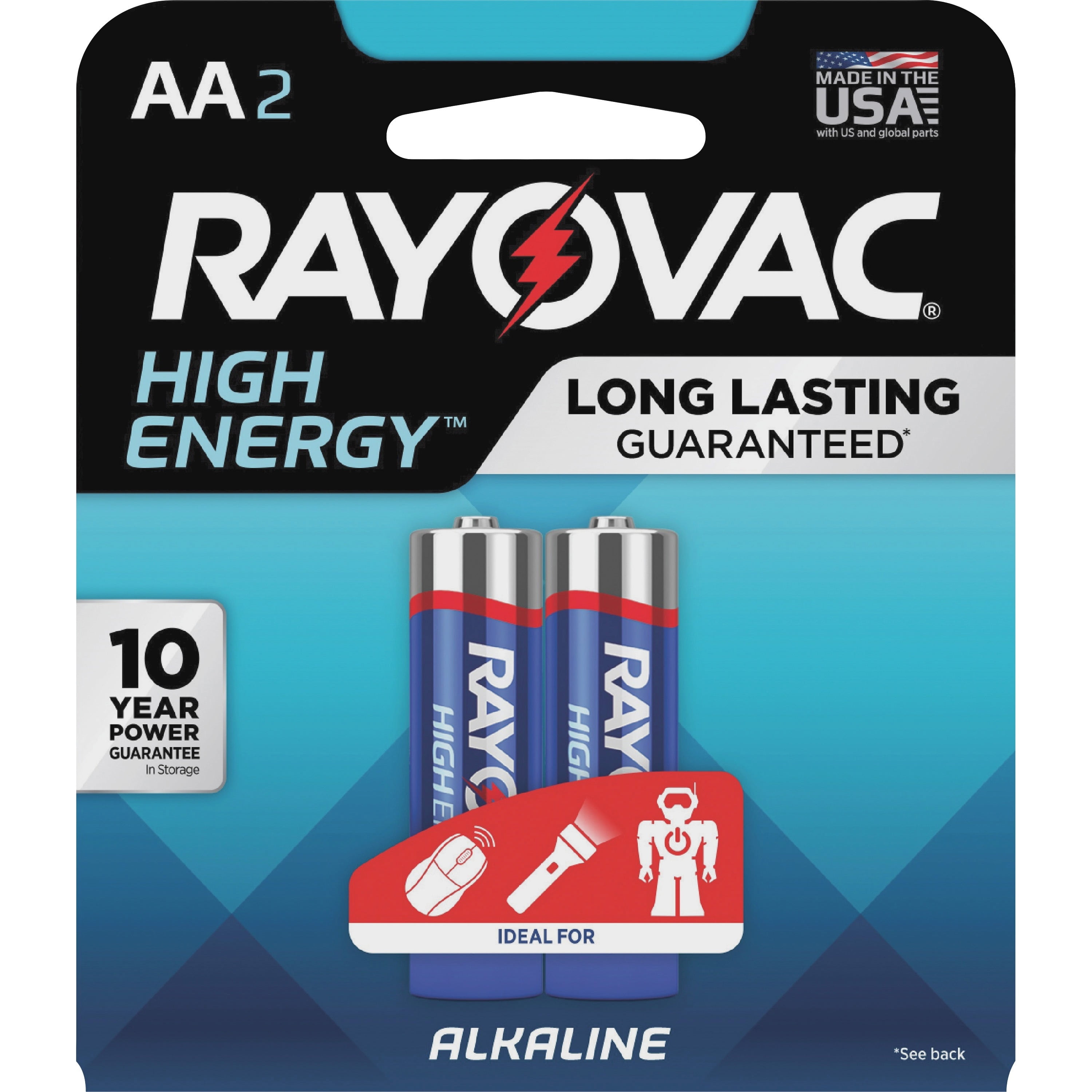 Rayovac High Energy Alkaline Batteries, Size AA Batteries, 2-Pack, 815-2K (Packaging may vary)