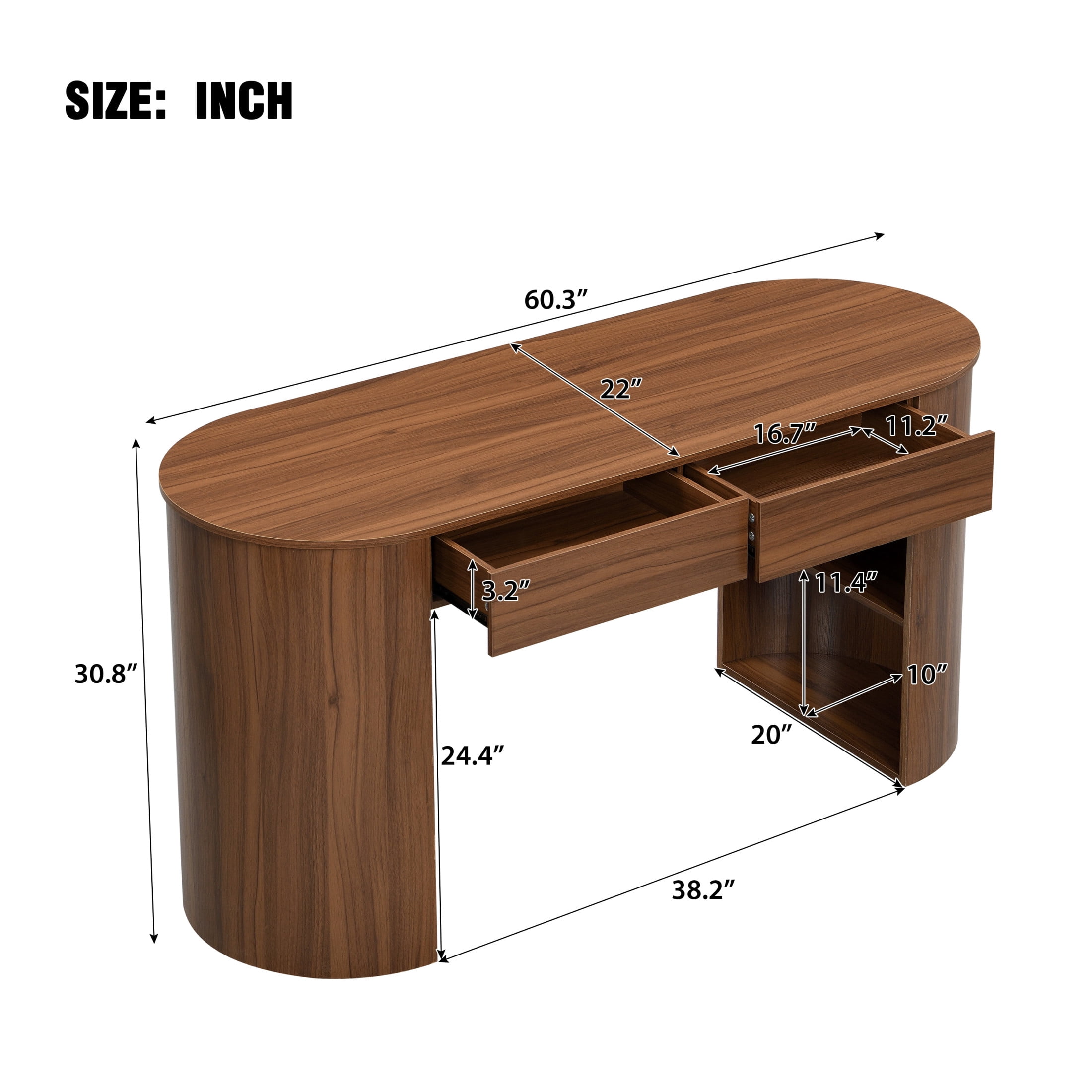 Christopher Knight Home 60.3" Modern Storage Writing Desk, MDF Office Table with Drawers and Open Shelf, Dark Walnut