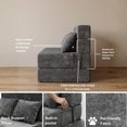 thumbnail image 5 of Oak and Birch Boneless Folding Sofa Bed Floor Couch with Pillow, 3-in-1 Convertible Chaise Lounge & Sleeper, Chenille, Queen, Dark Gray, 5 of 8