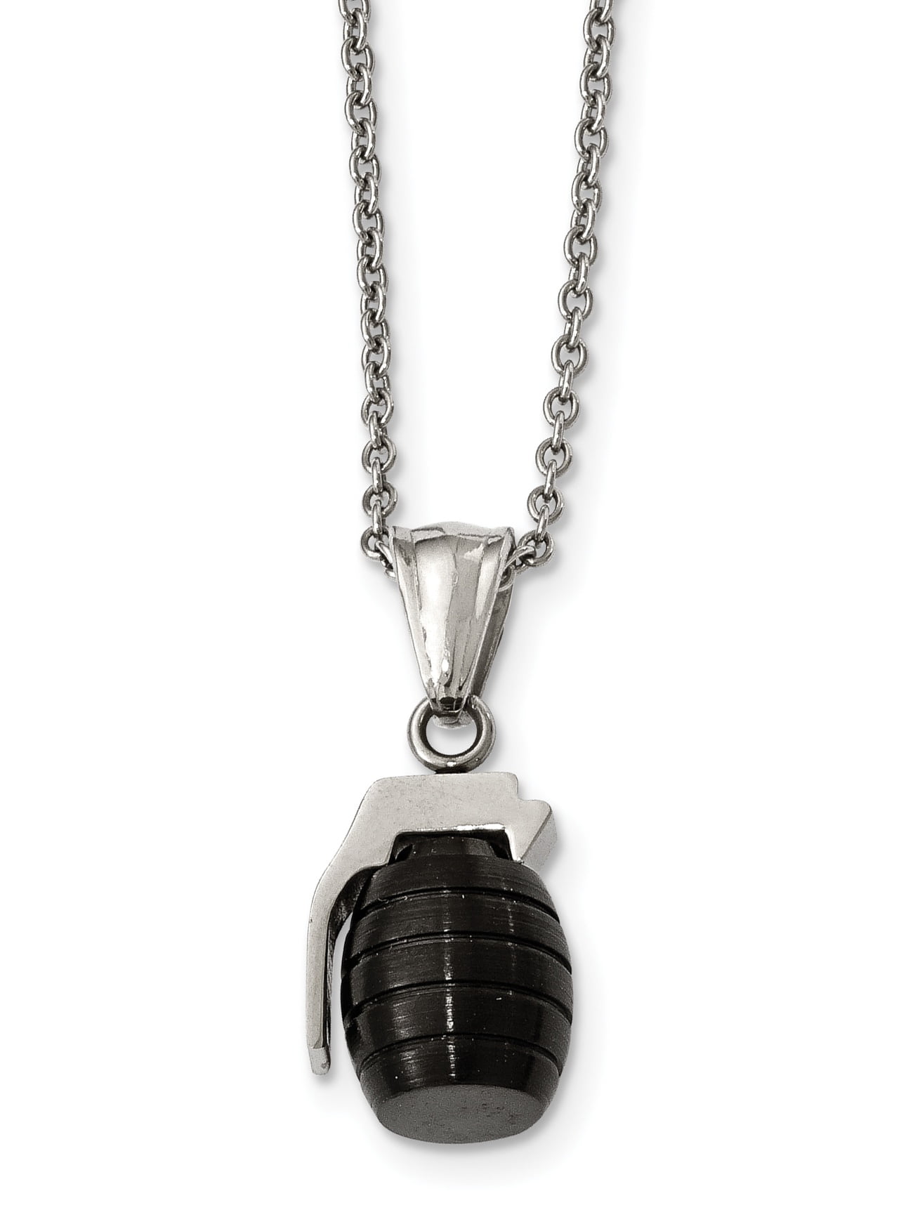 Stainless Steel Black IP Grenade Necklace 16 Inches 