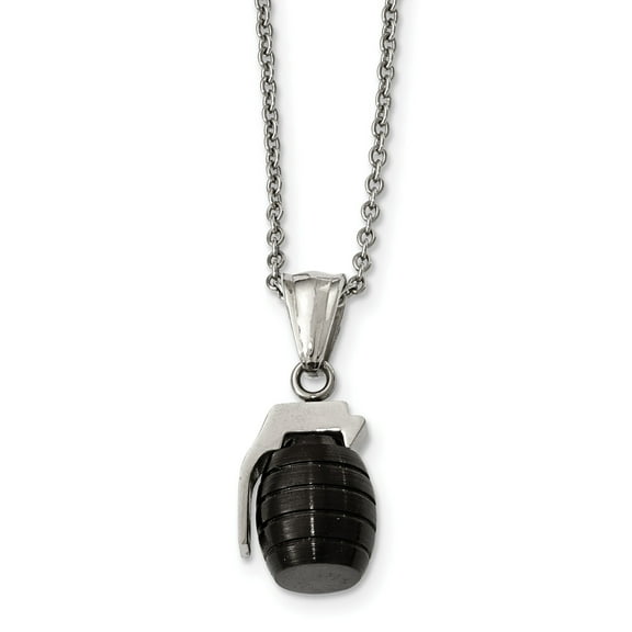 Stainless Steel Black IP Grenade Necklace