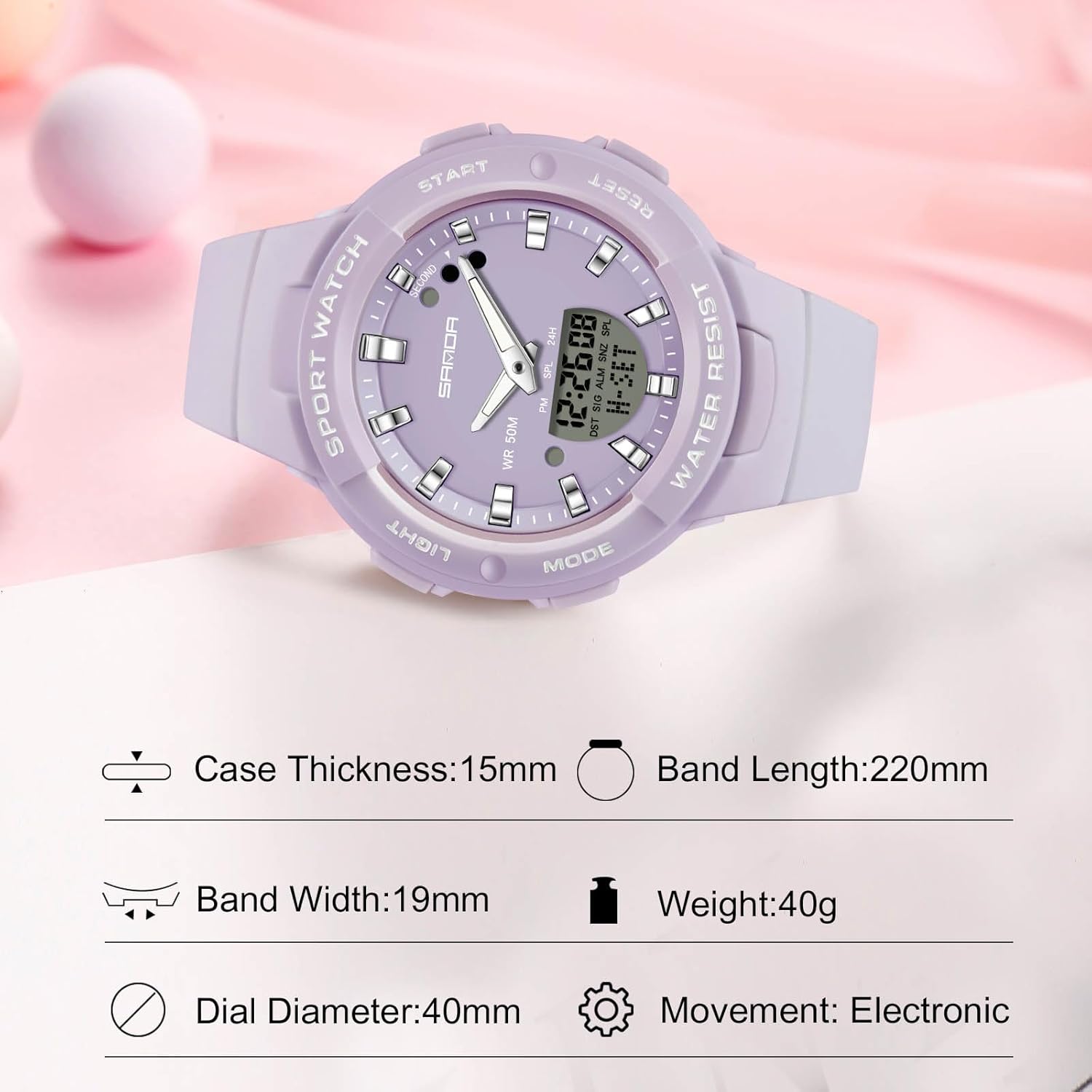 Electronic Wristwatch Digital Analog Quartz Watches Ladies Simple Resin 50M Waterproof Watch Multifunctional Military for Women
