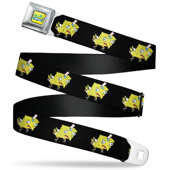 Nickelodeon Belt, Seatbelt Buckle Belt, Mocking SpongeBob SquarePants Pose Black,, 30 to 44 Inches
