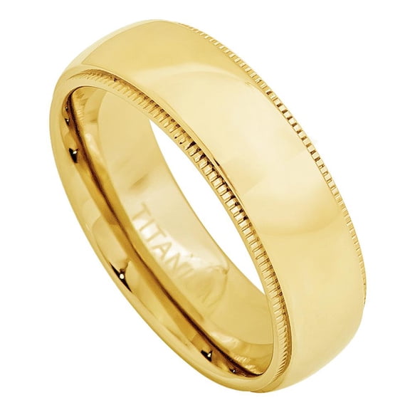 7mm Titanium Yellow Gold Plated Domed with Milgrain Wedding Band Ring For Men Or Ladies