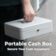 thumbnail image 3 of Volcora Large Cash Box with Key Lock, Metal Money Box for Cash, Portable Locking Safe Box with Money Tray, Durable Money Saving Organizer for Yard Sale, Garage Sale, Small Business, Gray, 3 of 7
