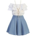 thumbnail image 3 of Big Girl 3 Pieces Ruffle Top Skirt Necklace Summer Clothing Skirt Set Outfit Outfit White Denim 8 JKS 2130S BNY Corner, 3 of 4