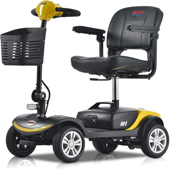 Leadzm 4-Wheel Mobility Scooter with Storage Bins & Adjustable Seats, Yellow, 300 lb Limit