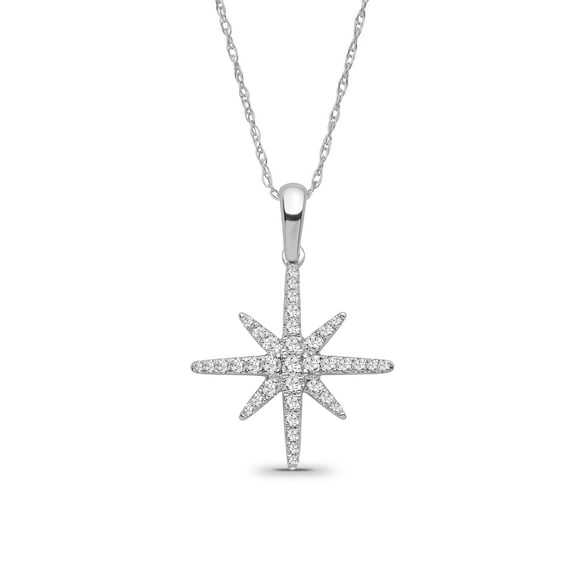 ARAIYA JEWELRY Sterling Silver Diamond Star Pendant Necklace for Women (1/3 Cttw, I-J Color, I2-I3 Clarity), 18"
