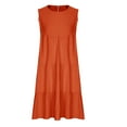 thumbnail image 6 of CHGBMOK Women Dress Crew Neck Sleeveless Linen Dress Front Pleated Curved Hem Midi Dress Casual Loose Plus Size, 6 of 7