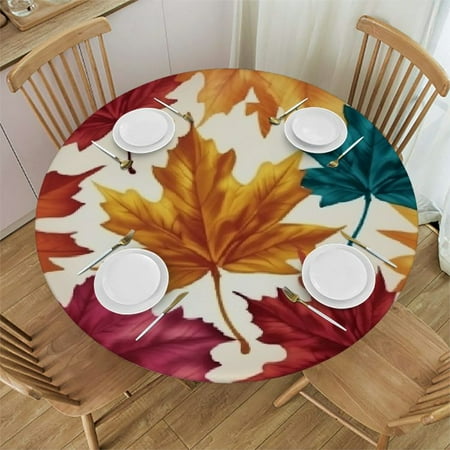 

Ollo0ord Colorful Maple Leaves Round Tablecloth Fall Autumnn Leaf Round Table Cover Washable Decorative Table Cloth for Dinning Kitchen for Patio Party 54 -58