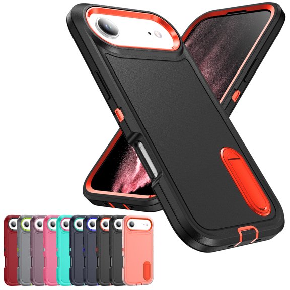Decase 3-in-1 Shockproof Case for iPhone Air,3-Layer Heavy Duty Anti-Scratch Hard Case,Rugged Kickstand Cover,Black Orange
