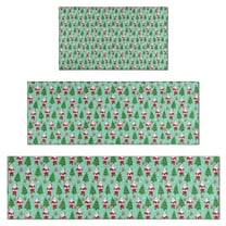Light Blue Christmas Santa and Tree Pattern Kitchen Rugs Sets Of 3,Kitchen Runner Rugs Non Skid Washable,Decorative Kitchen Floor Mats for Kitchen,Sink,Laundry,17"x30" 17"x47" 17"x59"