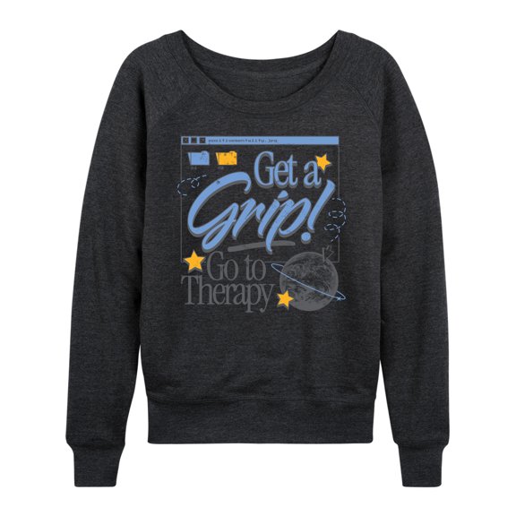 Instant Message - Get a Grip Inspirational Women's Lightweight French Terry Wide Neck Long Sleeve Graphic Shirt