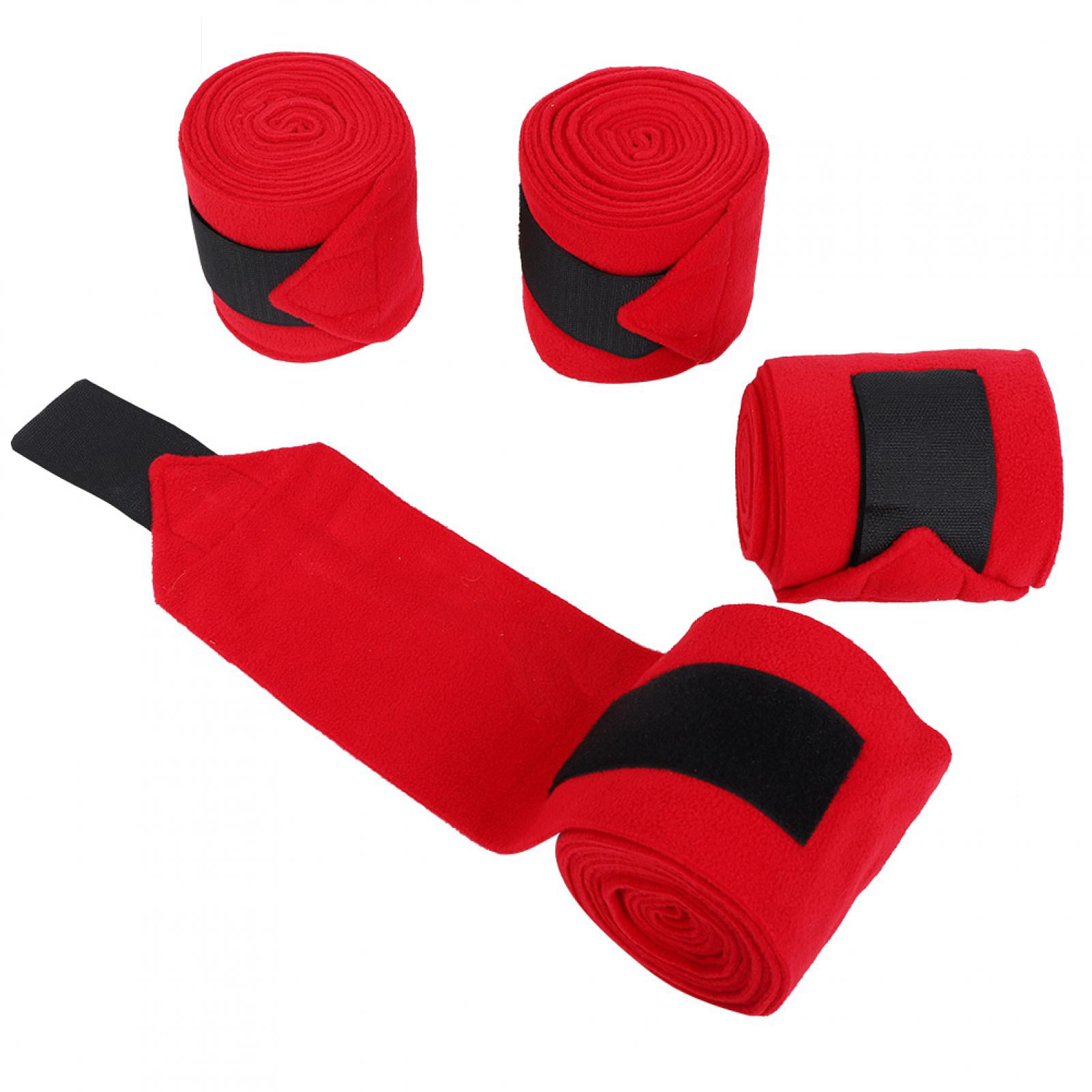 4PCS Thick Horse Leg Bandage Red Non‑Slip Breathable Fleece Wrapping Accessories 