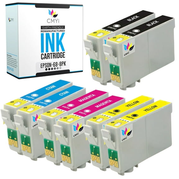 CMYi Combo Pack of 8 Inkjet Printer Ink Cartridges Compatible for Epson 68, 2 Black, 2 Cyan, 2 Magenta, 2 Yellow
