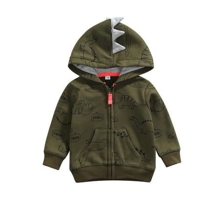

EWODOS Baby Boys Coat Dark Green Dinosaur Printed Pattern Hooded Jacket