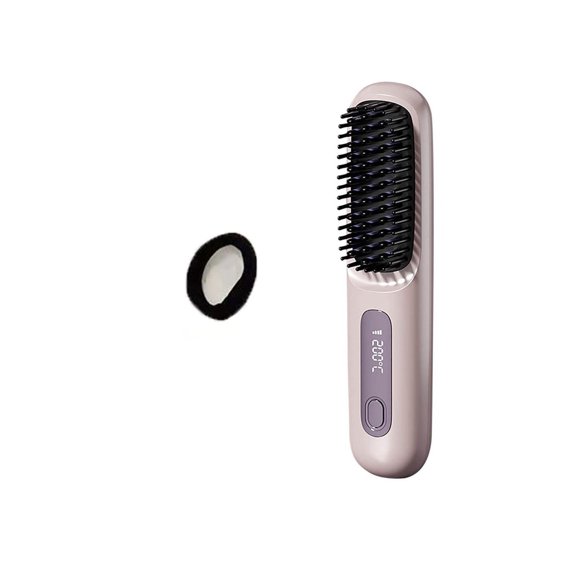 Cordless Hair Straightener Brush for Travel, Cordless Hot Hair Brush Straightener with LCD Display, Mini Hair Straightener Comb with Negative Ion, Rechargeable Hair Brush Straightener for Women