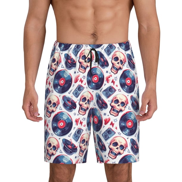 Fotbe record rock music Skull Pantalones Cortos de Pijama para Hombre, Ropa de Dormir, Pantalones de Pijama Cortos para Hombre-XX-Large