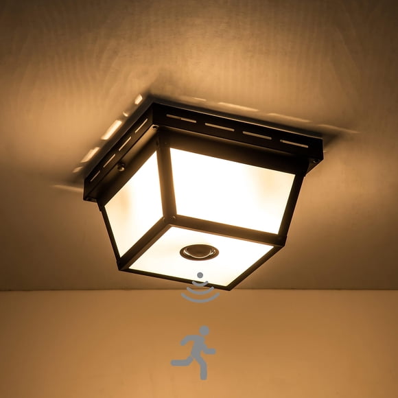 c cattleya 2-Light Motion Sensor Ceiling Light Fixture Outdoor Flush Mount Light Porch Lights Ceiling Mount Black with Textured G