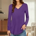 thumbnail image 2 of Riforla Women's T-Shirts V Neck Long Sleeve Solid Color T Shirt Casual Everyday Wear for Fall and Winter Fashion T Shirts for Women Dark Purple XXXXXXL, 2 of 5