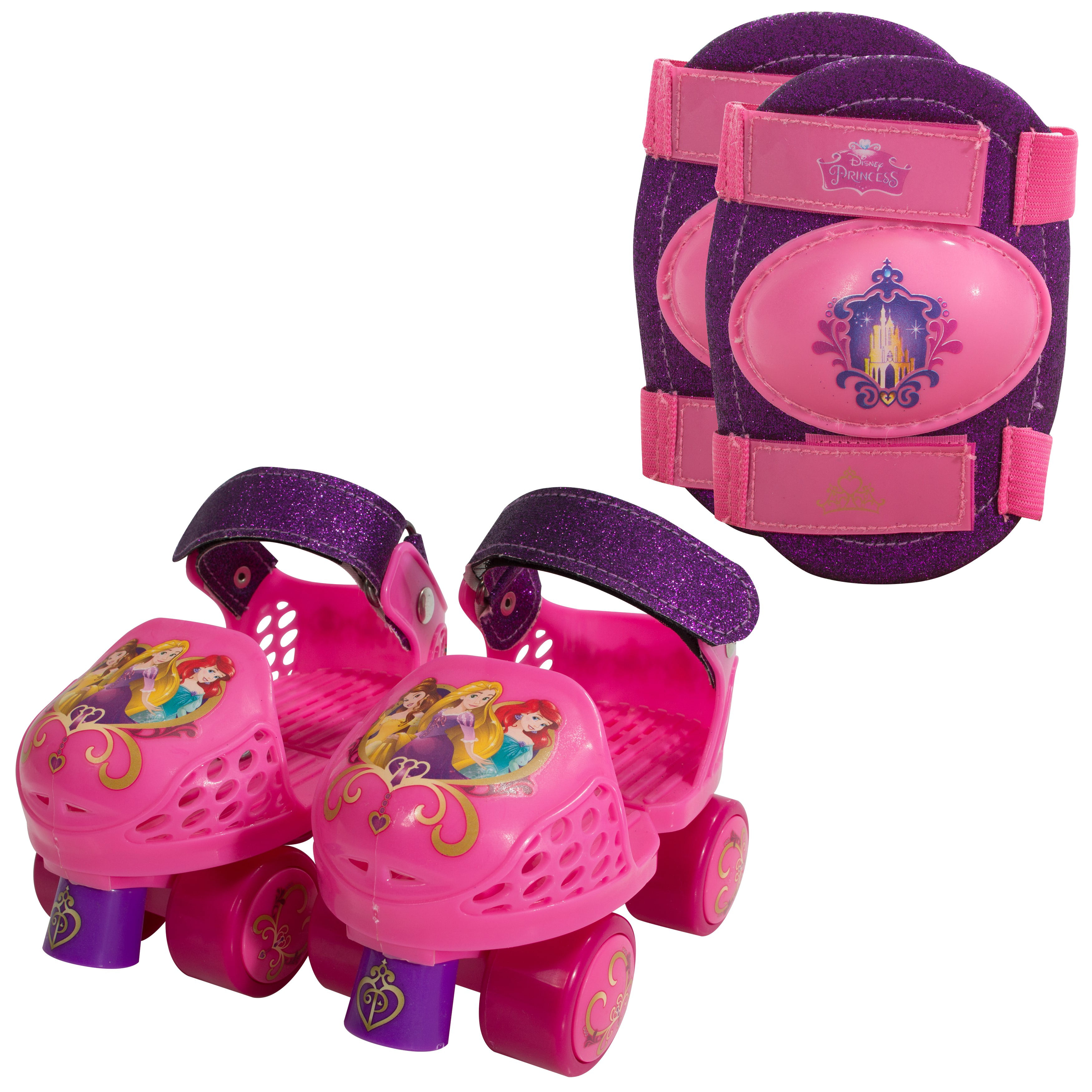 Junior Size 6-12 Disney Princess Rollerskates with Knee Pads J6-J9 