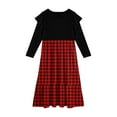 thumbnail image 3 of Abcomgle Girls Beach Dress Casual Patchwork Ruffle Long Sleeve Maxi Dress Plaid Crew Neck Sundresses Holiday Tiered Dresses with Pockets,7-8 Years Wine, 3 of 3