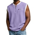 thumbnail image 3 of Jinhomg Men's Waffle T-Shirt Half Zip Sleeveless Tank Tops Color Block Traditional Vintage Shirts Outdoor Fashion Faux Two-Piece Tanks with Zipper Pocket Purple,XL, 3 of 7