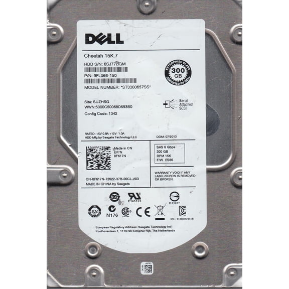 ST3300657SS, 6SJ, SUZHSG, PN 9FL066-150, FW ES66, Dell 300GB SAS 3.5 Hard Drive