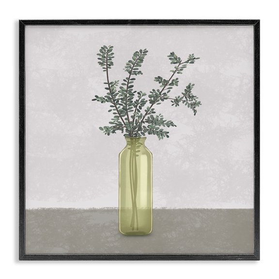 Stupell Industries Plant in Vase Neutral Grey Design Botanical & Floral Painting Black Framed Art Print Wall Art, 17 x 17