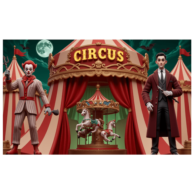 Thème Coloré Bannière de Cirque Design Clown Éléments Décoratifs Rideaux Rouges Décoration de Fête Carnaval pour Enfants Décoration Intérieure Célébration d'Anniversaire