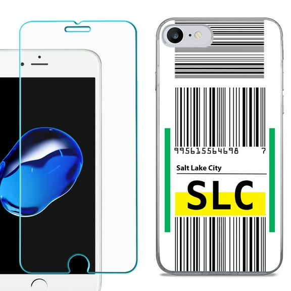 For Apple iPhone SE 2020 Case, Slim-Fit TPU Phone Case, with Tempered Glass Screen Protector, by OneToughShield ® - Airport Tag / Salt Lake City