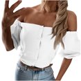thumbnail image 1 of Blusa Informal Elegante Para Mujer, Blusa de Un Hombro, Manga Corta, Botones Sólidos Odeerbi ODB163325, 1 of 8