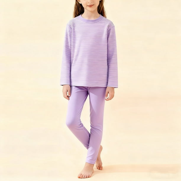 Conjuntos de blusas y camisas de cuello redondo y manga larga para niños, ropa de dormir de cuello redondo, conjunto de manga larga lisa, pantalones largos, ropa de hogar gruesa, prendas de poliéster